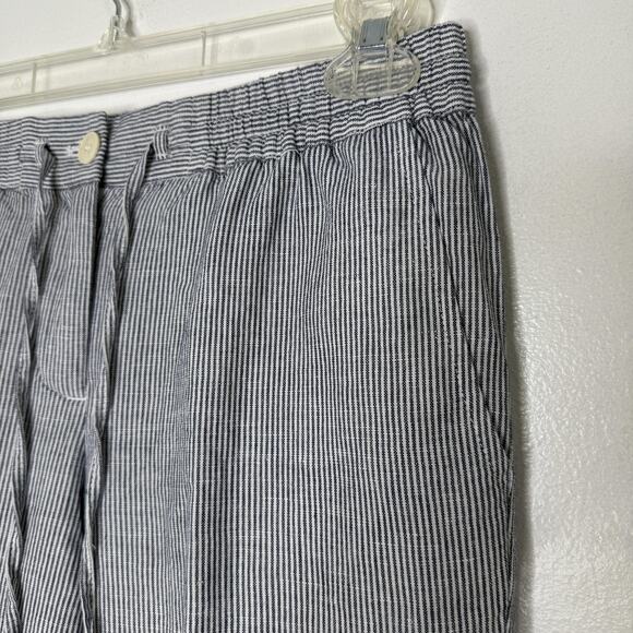Talbots Pants Womens 6P Blue White Striped Linen Cotton Pull On Elastic Waist - Picture 2 of 8